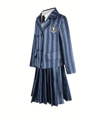 Girls School Uniform Dress Cosplay Costume Striped Coat Dress Sweater