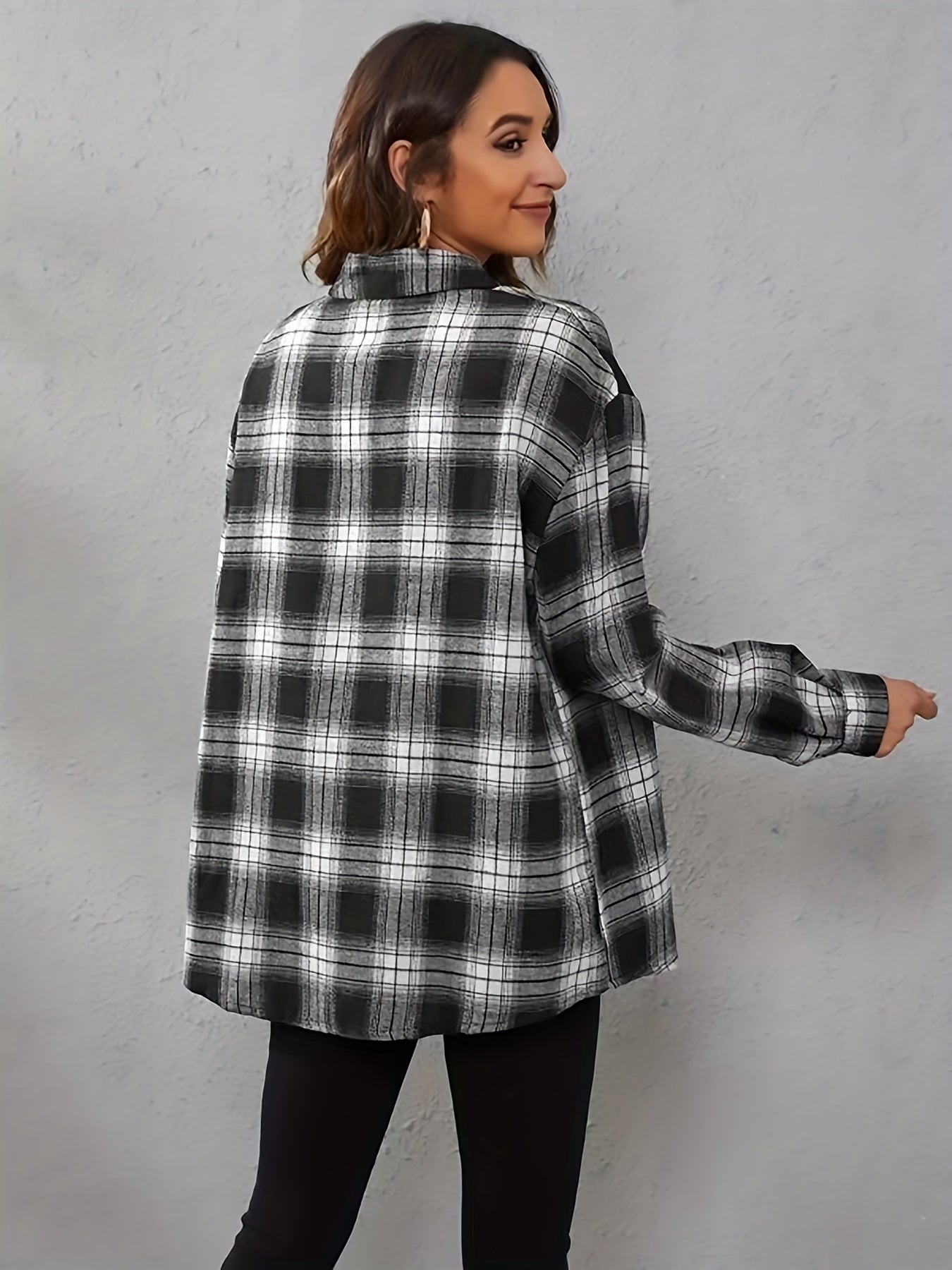 Plaid Print Long Sleeve Button Up Shirt Top