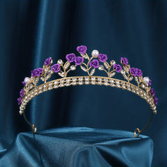 Purple Flower Headband Faux Pearl Princess Crown Head Jewelry