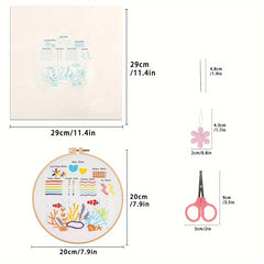 3pcs Embroidery Kit Flower Pattern Material Package 1 Embroidery Hoop 20cm