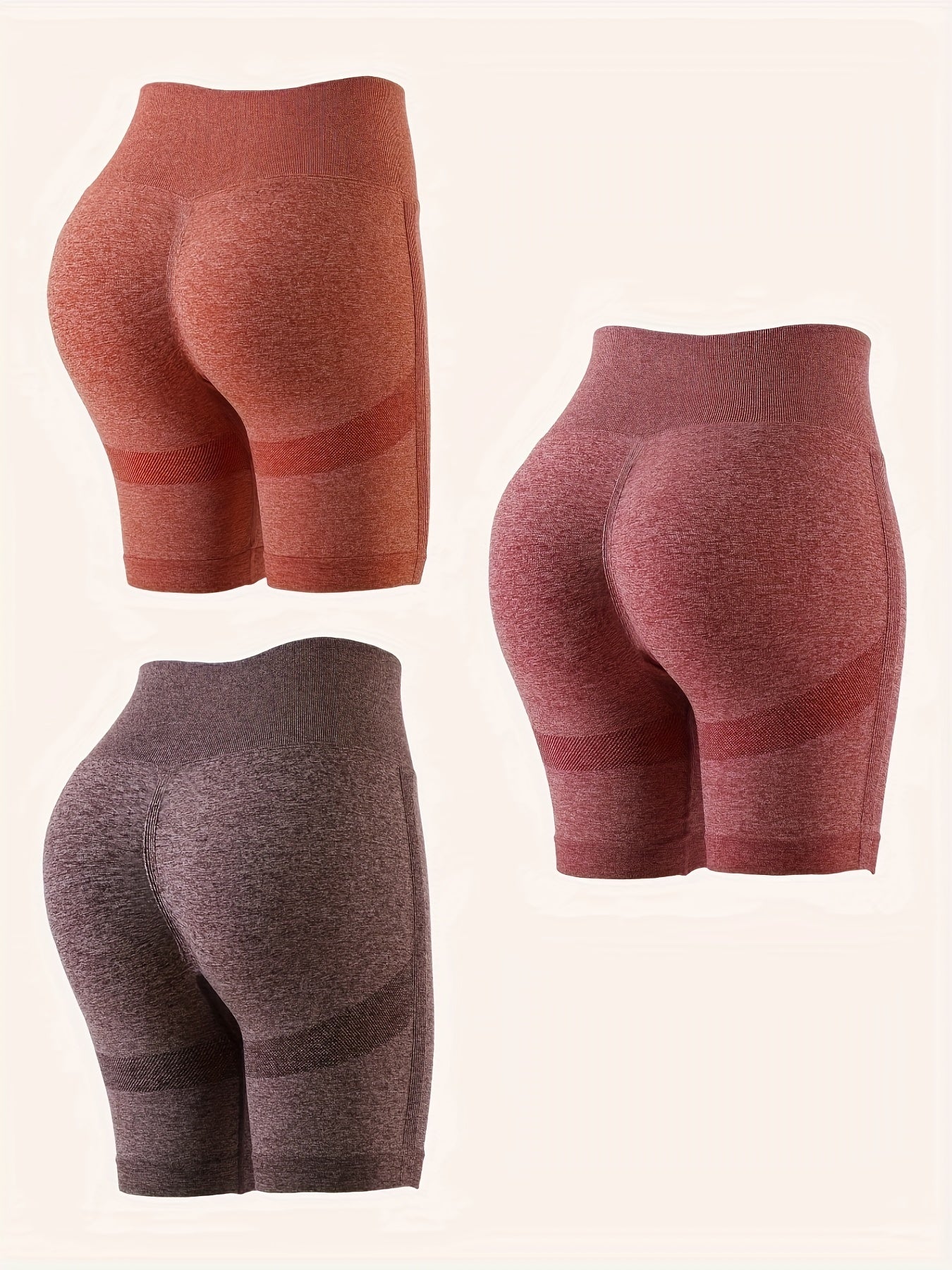 3pcs Seamless Solid Butt Lifting Shorts for Women
