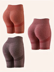 3pcs Seamless Solid Butt Lifting Shorts for Women
