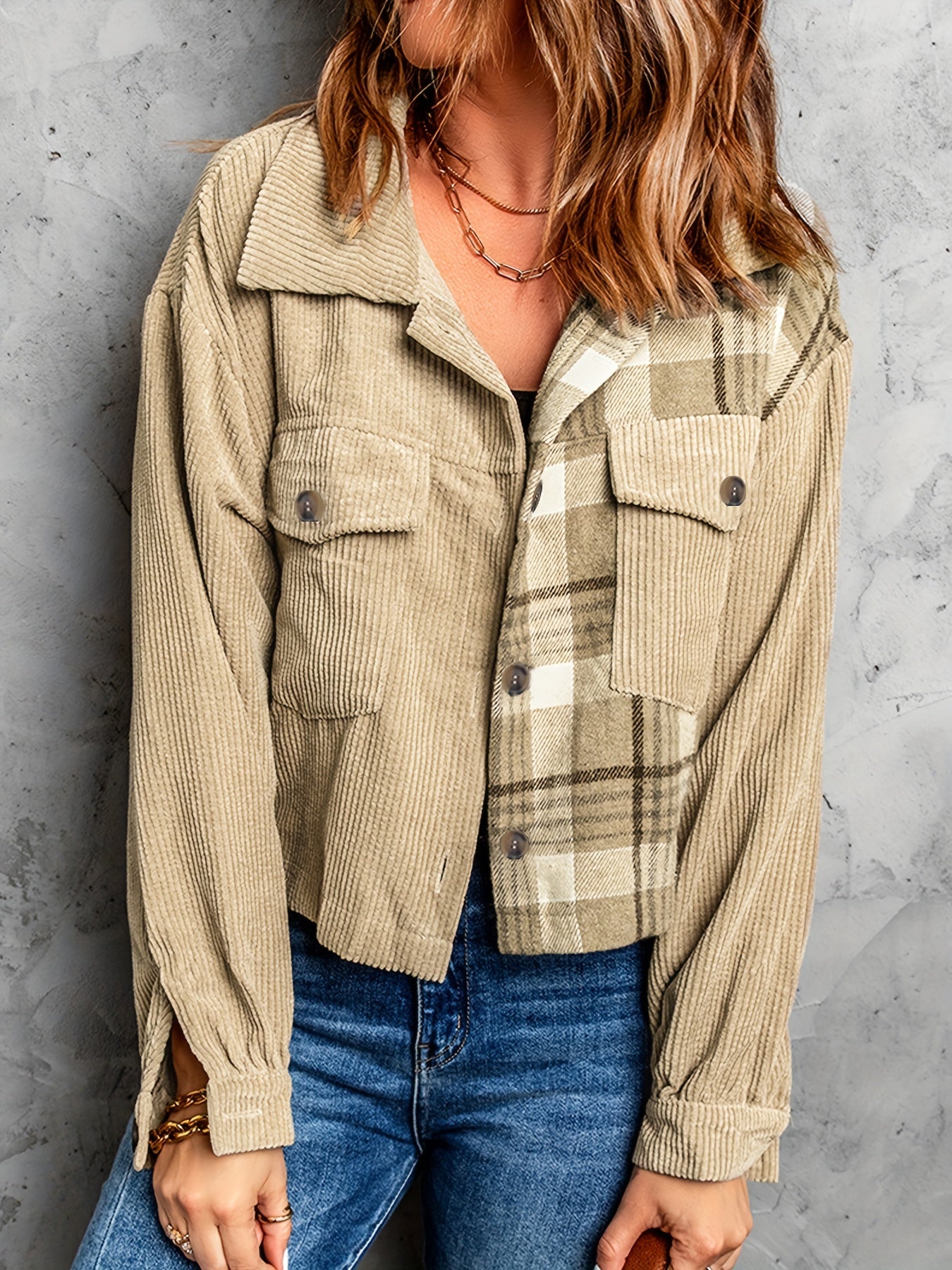 Plaid Print Vintage Jacket Button Front Long Sleeve Outerwear