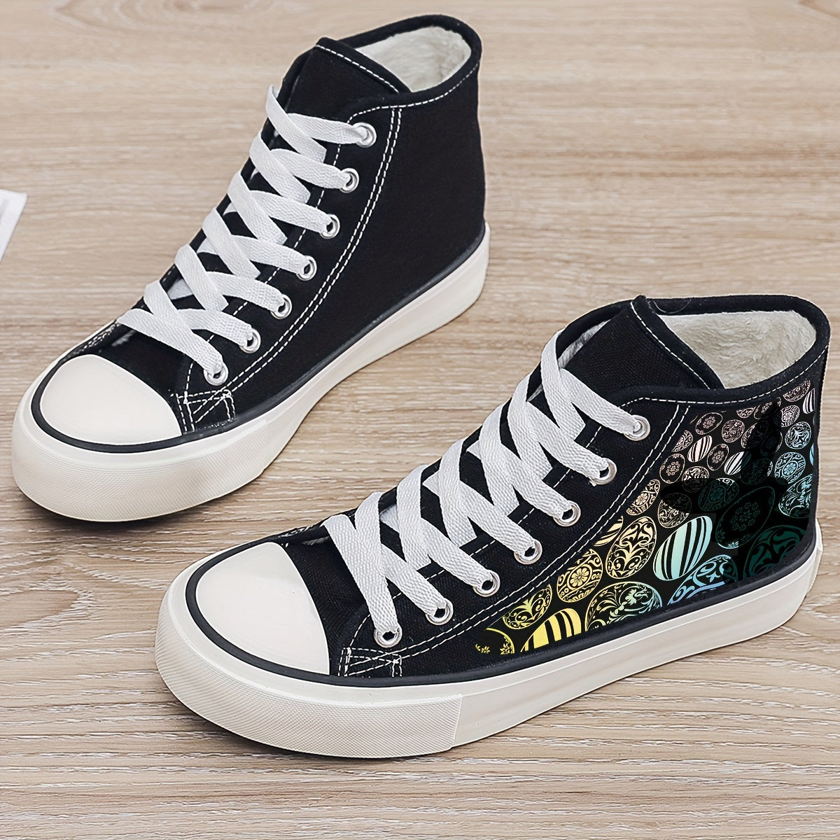 Easter Egg Pattern High Top Skate Shoes with Warm Lining