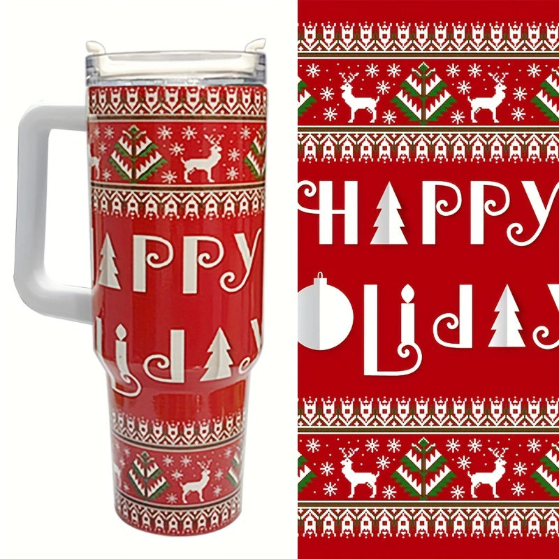 40oz Christmas Tumbler Cup w/ Handle & Straw Lid