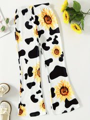 Teen Girls Milk Cow Print Flare Leg Pants