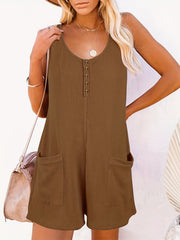Button Front Sleeveless Romper Casual Jumpsuit Women's Clothing