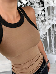 Women's Contrast Trim Crew Neck Tank Top