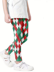 Girls' Cartoon Print Outwear Leggings, High Elasticity Sports Pants