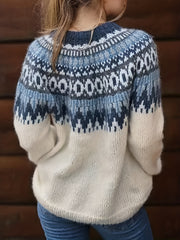 Fair Isle Pattern Crew Neck Sweater Vintage Long Sleeve Sweater