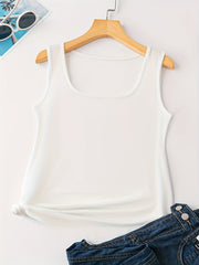 Women's Solid Crew Neck Tank Top Sleeveless Summer Casual