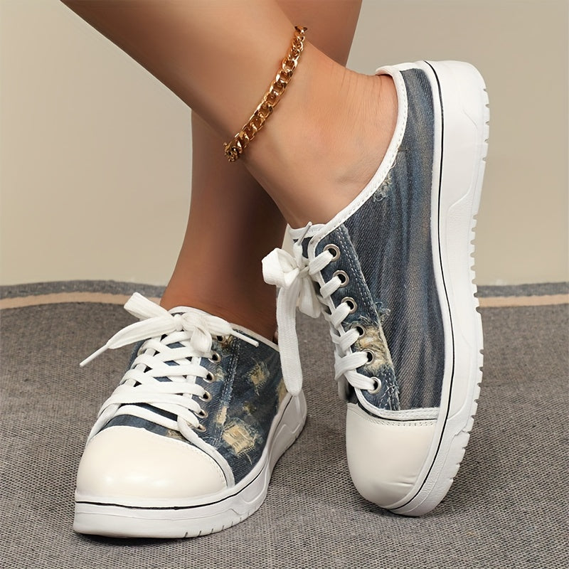 Women's Denim Flat Canvas Shoes Lightweight Low Top Sport Shoes