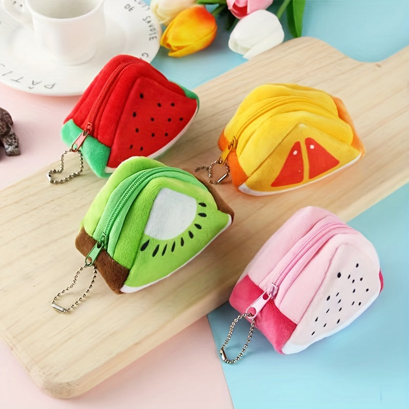 Plush Lipstick Storage Bag Zipper Triangle Fruit Coin Purse Keychain