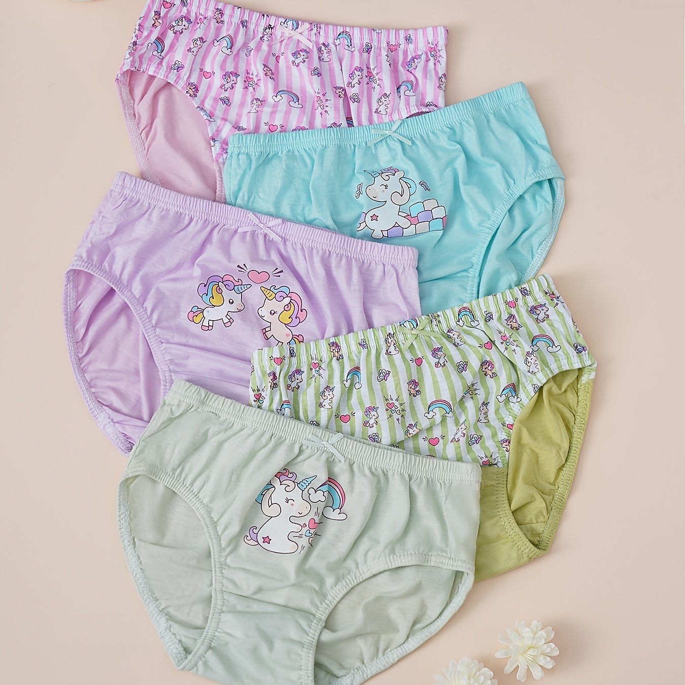 Girls Cartoon Unicorn And Rainbow Shortie Briefs Set