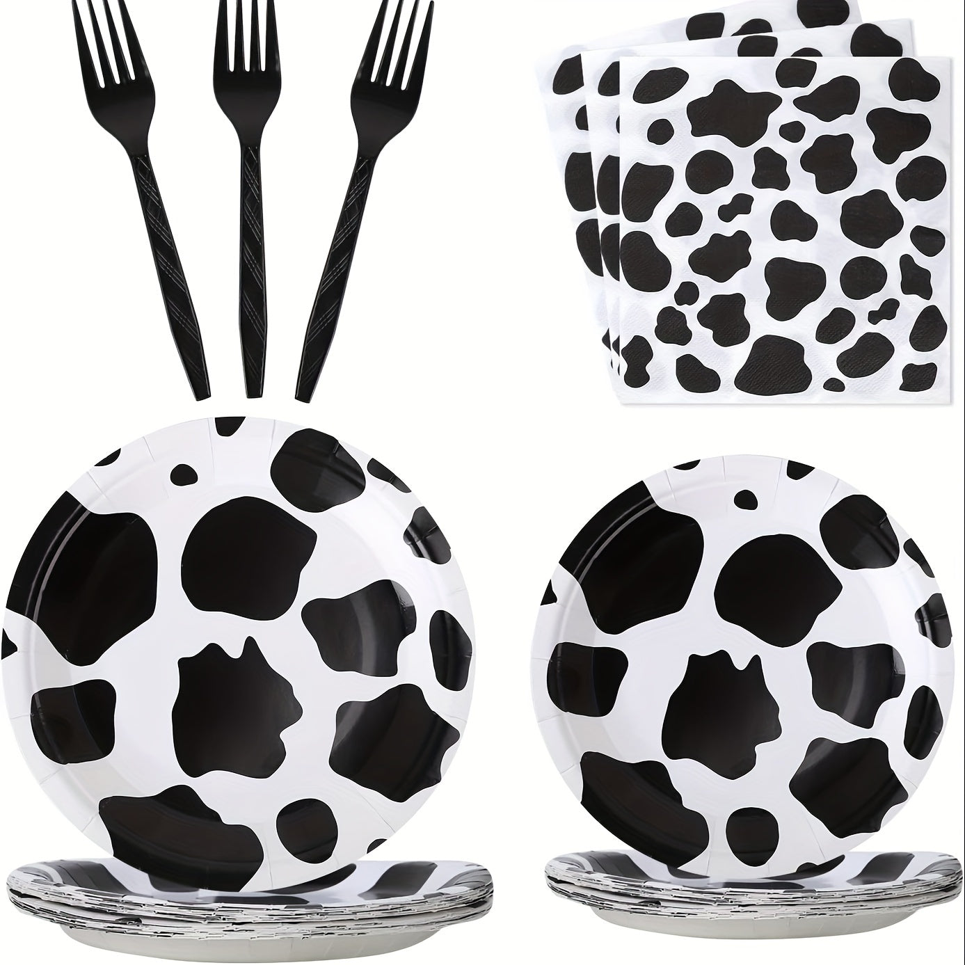 50pcs Cow Print Party Supplies Disposable Dinnerware
