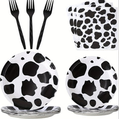 50pcs Cow Print Party Supplies Disposable Dinnerware