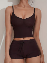 Ribbed Pajama Set V Neck Cami Top & Shorts Sleepwear