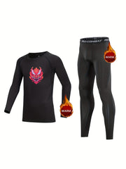 2pcs Kids Compression Fleece Sets Crew Neck Shirt Elastic Waist