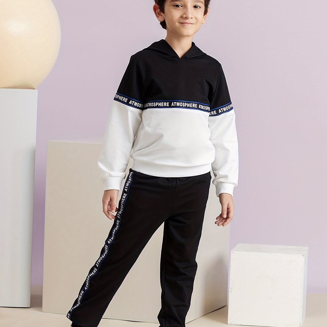 Boys 2pcs Letter Print Hoodie & Sweatpants Set Outdoor Spring And Autumn