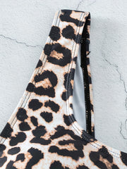 Leopard Print One Piece Swimsuit Scoop Neck Tummy Control High Cut