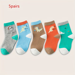 Boy's Cartoon Striped Crew Socks Breathable Casual Style Unisex Socks