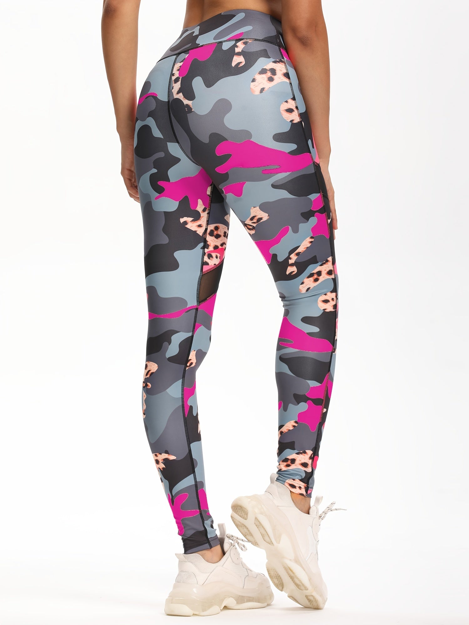 Camo High Waist Yoga Leggings Mesh Sports Fitness Leggings