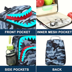 Cartoon Shark Lunch Bag Insulated Portable Bag for Picnic Camping