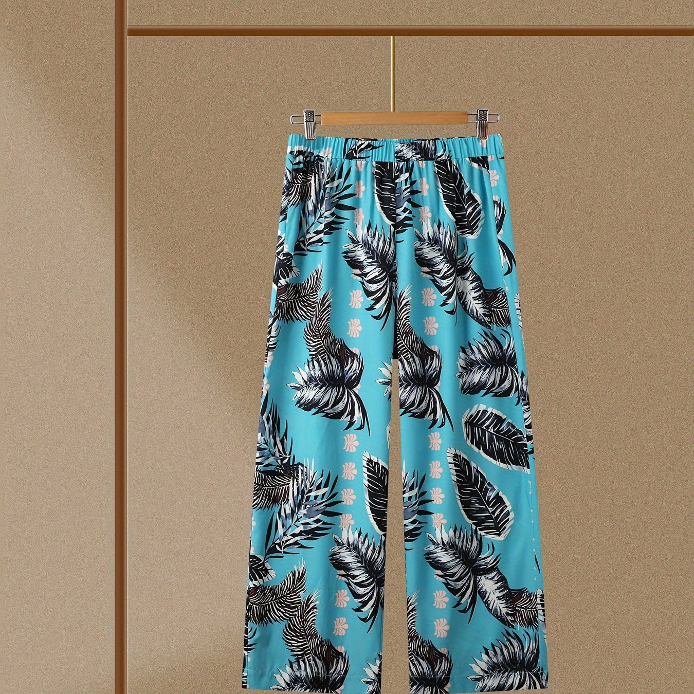 Tropical Print High Rise Wide Leg Trousers