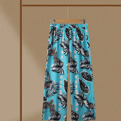 Tropical Print High Rise Wide Leg Trousers