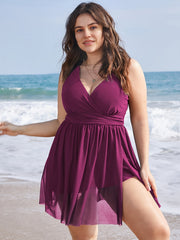 V-Neck Mesh Top & Shorts Swimsuit Two Piece Set