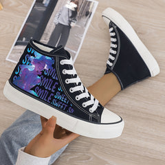 Anime Girl Print Plush Lined Thermal Canvas Sneakers