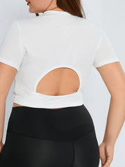 Sports Top Women's Plus Textured Short Sleeve Cut Out Back