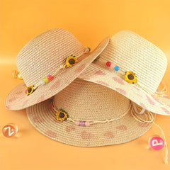 Children's Sunflower Love Straw Hat Foldable Sunshade Beach Hat