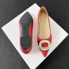 Women's Rhinestone Slip On Low Heel Point Toe Glitter Dress Shoes