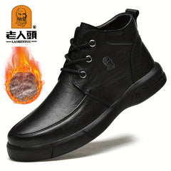 Men's Lace Up Boots With Fleece, Warm Outdoor Walking Boots