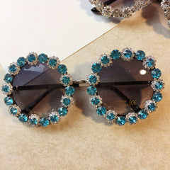 Rhinestone Round Frame Sunglasses Gradient Lens UV400