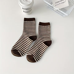 4 Pairs Striped Crew Socks Women's Stockings