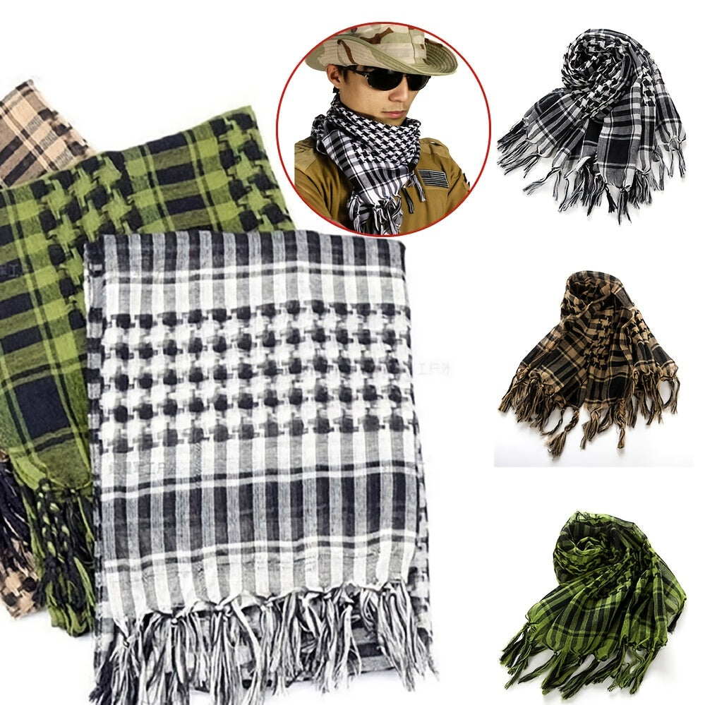 Plaid Tassel Scarf Military Shemagh Tactical Desert Keffiyeh Head Neck Scarf