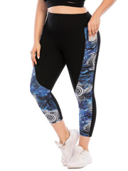Colorblock Print Yoga Sports Leggings With Pocket