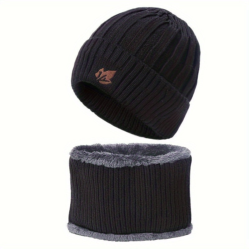 Winter Velvet Beanie Hat & Scarf Set for Men Women Warm Knitted Cap