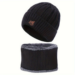 Winter Velvet Beanie Hat & Scarf Set for Men Women Warm Knitted Cap
