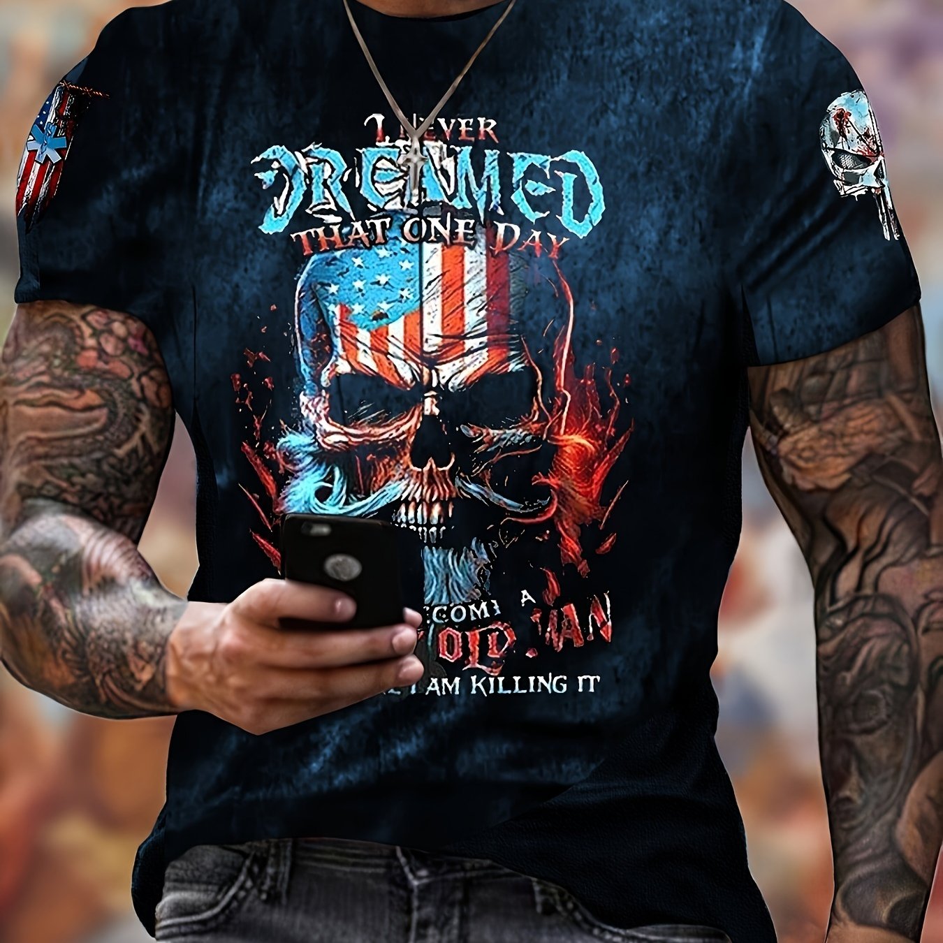 Skull Pattern Print Men's Short Sleeve T-shirt Graphic Tee Men's Summer Clothes