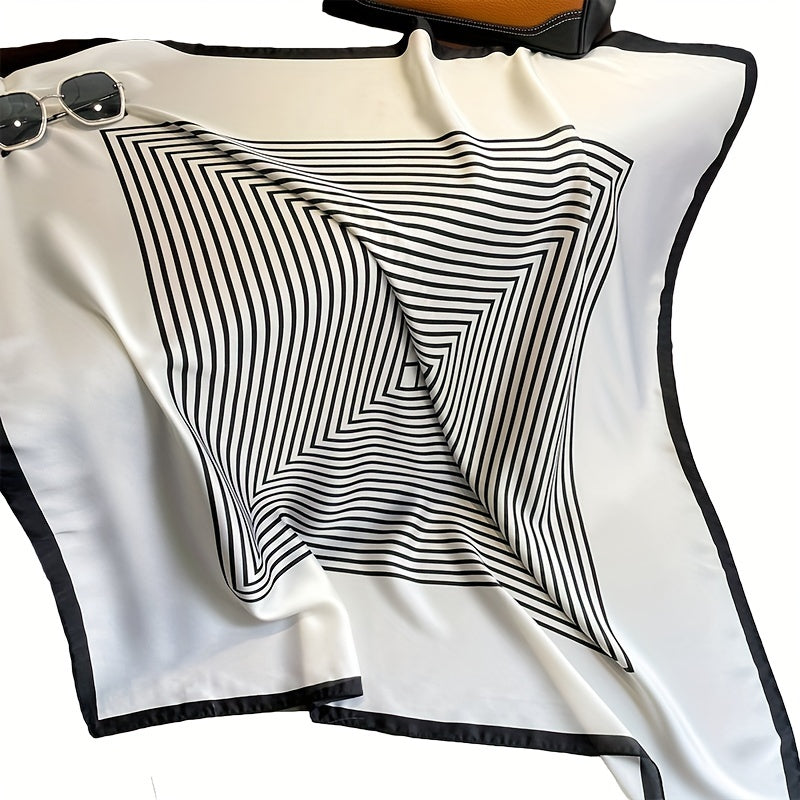 Stripe Print Square Scarf Shawl Silk Head Wrap Windproof Travel Beach Towel