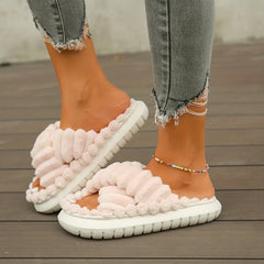 Women's Criss Cross Strap Flatform Slippers Indoor Non Slip Shoes