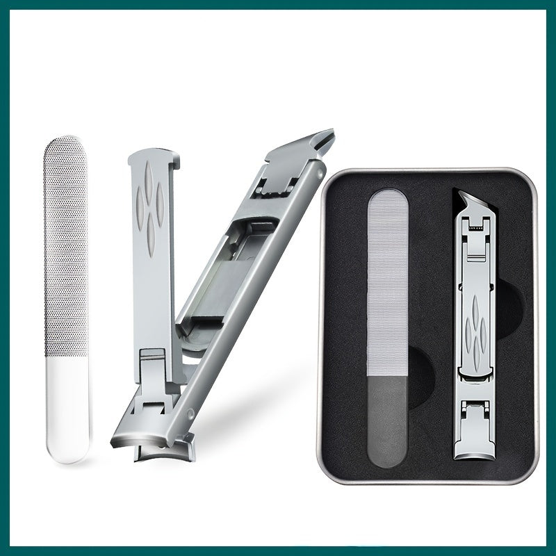 2pcs Nail Clipper Double Heads Large Opening Folding Manicure Set