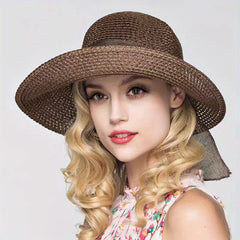 Vintage Sun Hat Bowknot Crochet Straw Hat Foldable Fedora Cap