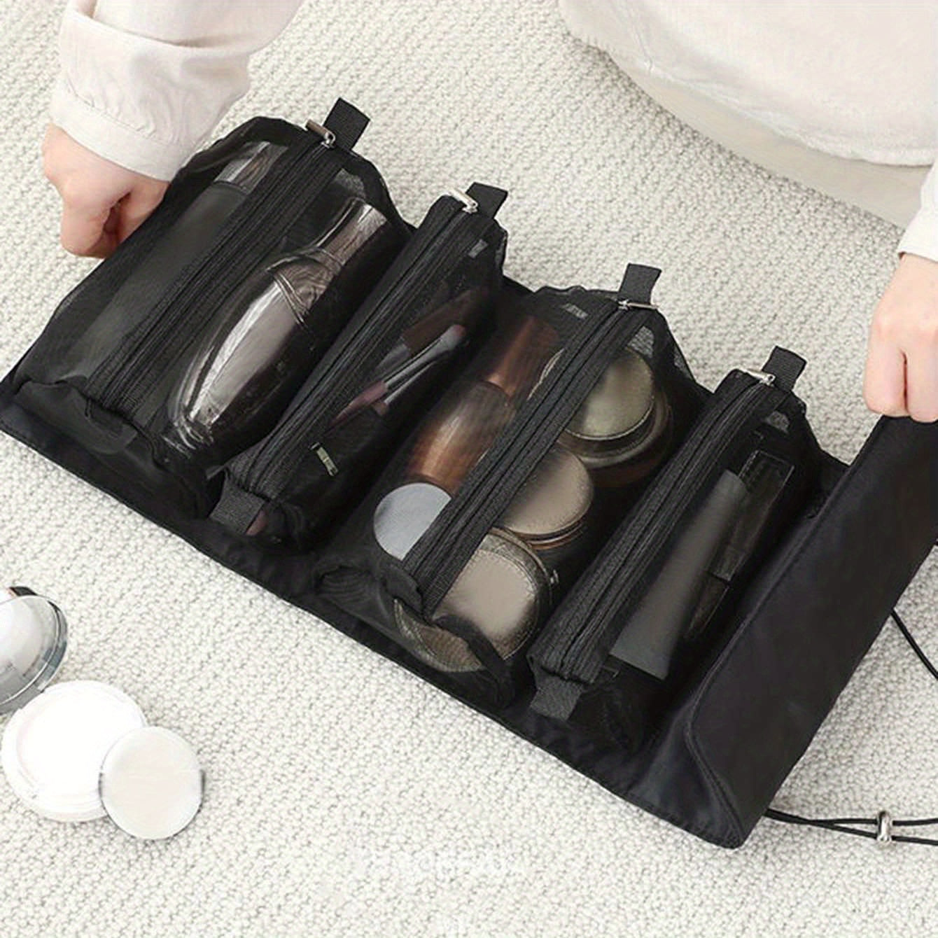 Foldable Toiletry Travel Bag with Detachable Compartments