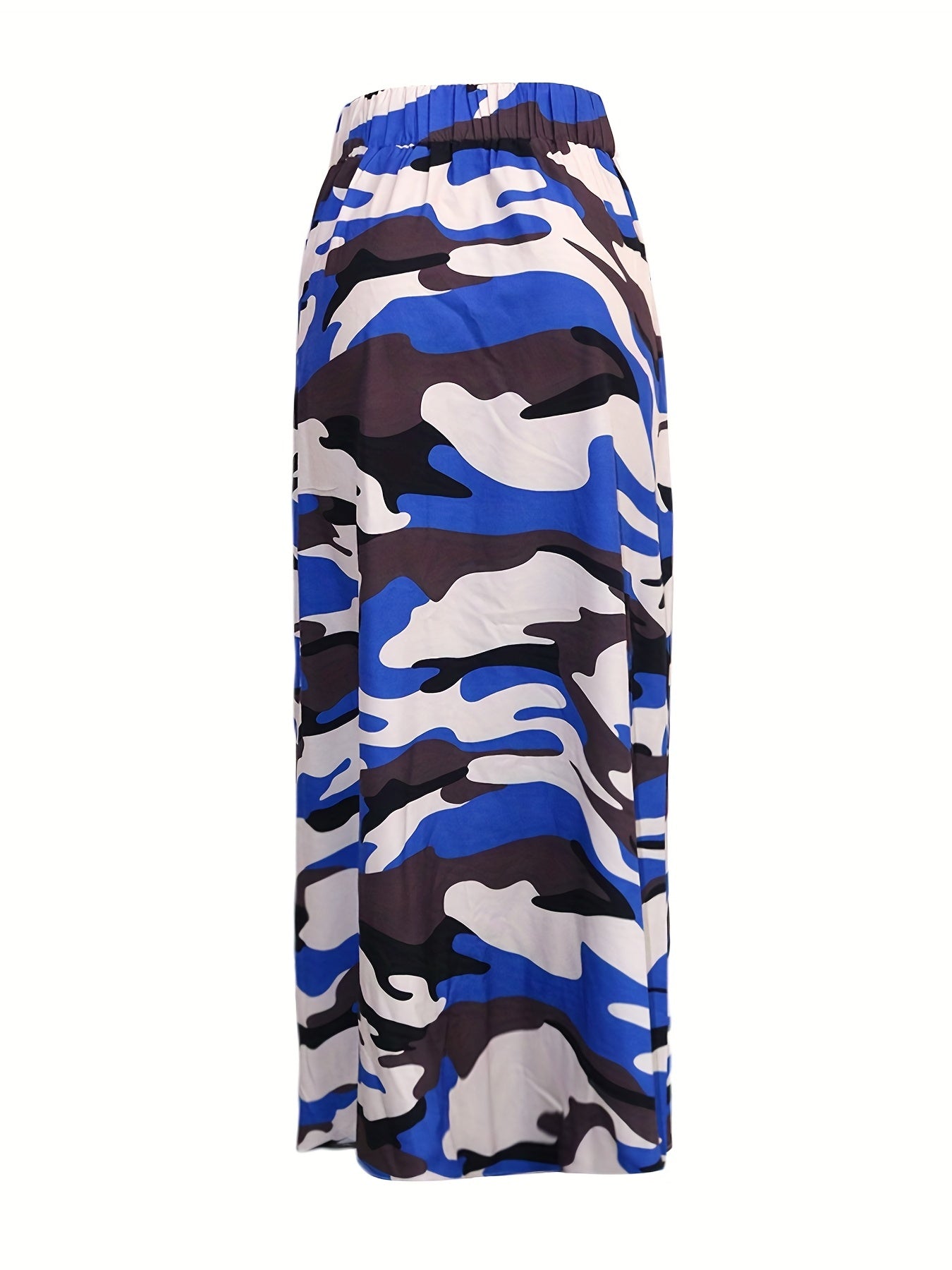 Camouflage Print Split High Waist Skirts Zipper Elastic Mid Length
