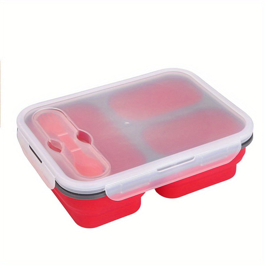 Silicone Folding Lunch Box Bento Box w/ Spoon - Large Capacity Kitchen Storage