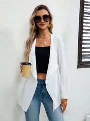 Solid Rolled Sleeve Cardigan Open Front Versatile Cardigan